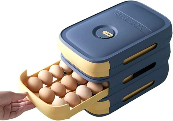 حامل بيض للثلاجة من لولوتي، صندوق تخزين بيض ذاتي التمرير، يحمل ما يصل الى 21 بيضة، وعاء بيض للمطبخ مضاد للانزلاق احصل على حامل بيض للثلاجة من لولوتي، يتسع لما يصل الى 21 بيضة ويمنحك تخزينا آمنا وسهلا في المطبخ، ذو تصميم مضاد للانزلاق.