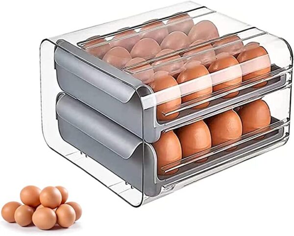 صندوق تخزين البيض، حاوية تخزين البيض في المطبخ والثلاجة من يو هومي، علبة تخزين بيض متعددة الطبقات قابلة للتكديس لتخزين البيض المنزلي، عبوة لتخزين البيض (لون رمادي) احصل على صندوق تخزين البيض متعدد الطبقات القابل للتكديس من يو هومي، لتخزين البيض في المطبخ والثلاجة بكل سهولة وأناقة. اطلبه الآن باللون الرمادي.