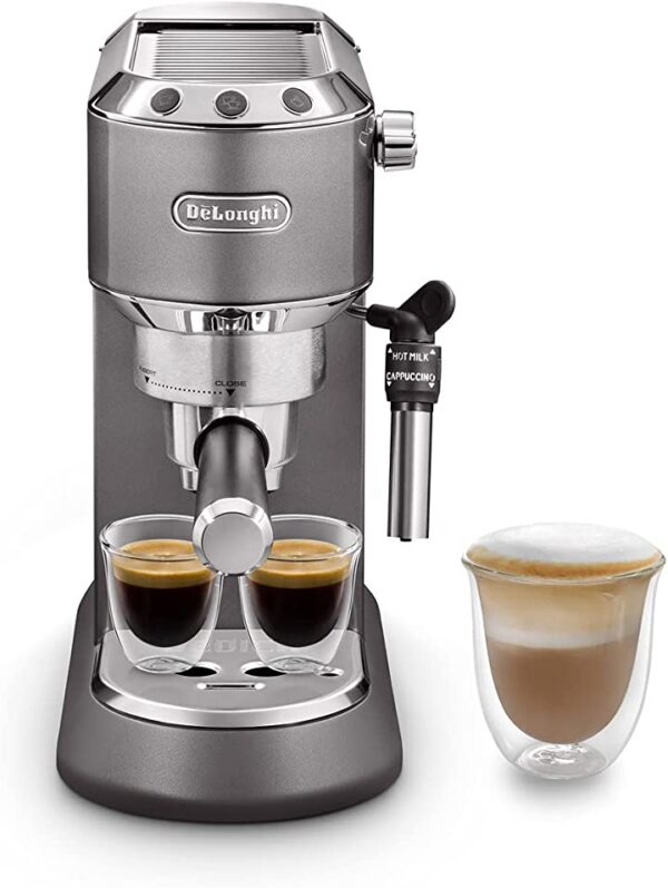 ماكينة تحضير القهوة ديديديكا ميتاليكس من ديلونجي، 1350 واط، رمادي - EC785.GY تحضير القهوة بسهولة مع ماكينة ديلونجي الرائعة، قوة 1350 واط وتصميم معدني أنيق، احصل عليها الآن باللون الرمادي.