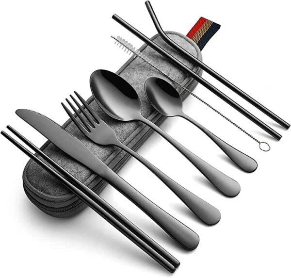 مجموعة ادوات المائدة المحمولة من يو هوم، 9 قطع بما في ذلك سكين شوكة ملعقة عيدان الاكل وفرشاة تنظيف الماصة حقيبة محمولة، مجموعة ادوات من الستانلس ستيل المقاوم للصدا (اسود) احصل على مجموعة ادوات المائدة المحمولة من يو هوم، 9 قطع من الستانلس ستيل المقاوم للصدا بأفضل الأسعار. تشمل سكين، شوكة، ملعقة، عيدان الاكل، فرشاة تنظيف الماصة وحقيبة محمولة. اطلب الآن!