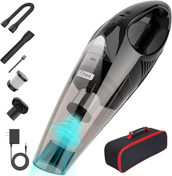 Fjhee Handheld Vacuum Cordless, Portable Car Vacuum with 8.5Kpa Powerful Suction, 120W Hand Vacuum Cleaner with LED Light مكنسة يدوية لاسلكية من فيجيهي، تحتوي على شفط قوي يصل إلى 8.5Kpa، وتعمل بقدرة 120 واط، مع إضاءة LED، مناسبة للسيارات والمنازل.